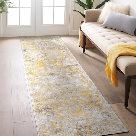 World Rug Gallery Modern Abstract Whispers Runner Rug 2'x7' Yellow 936YELLOW2X7